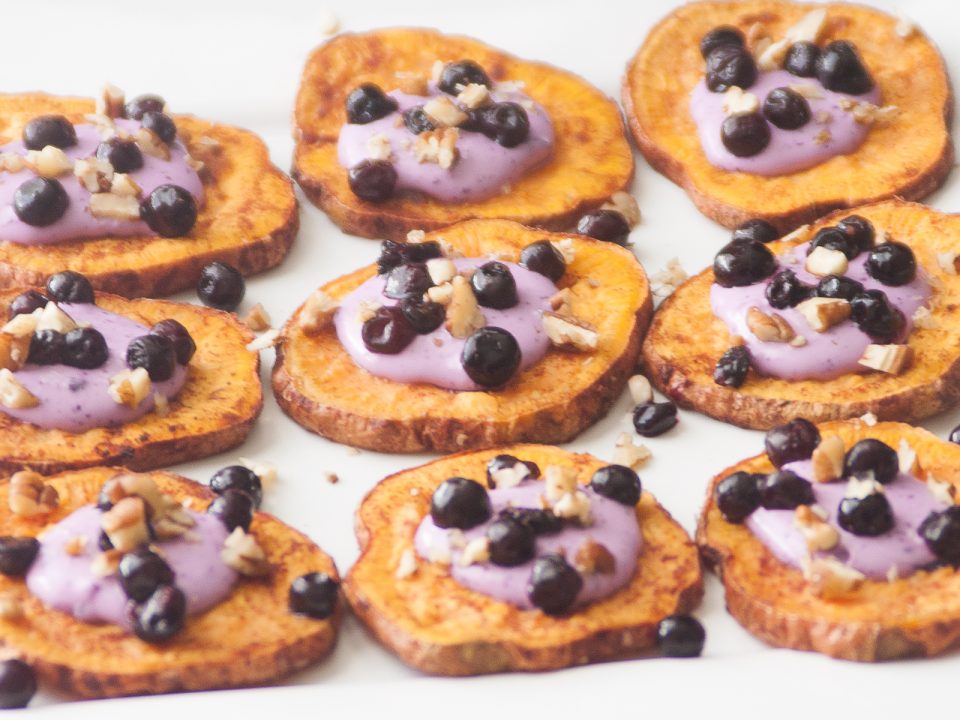 Maple Cinnamon Sweet Potato Coins with Wild Blueberry Goat Cheese