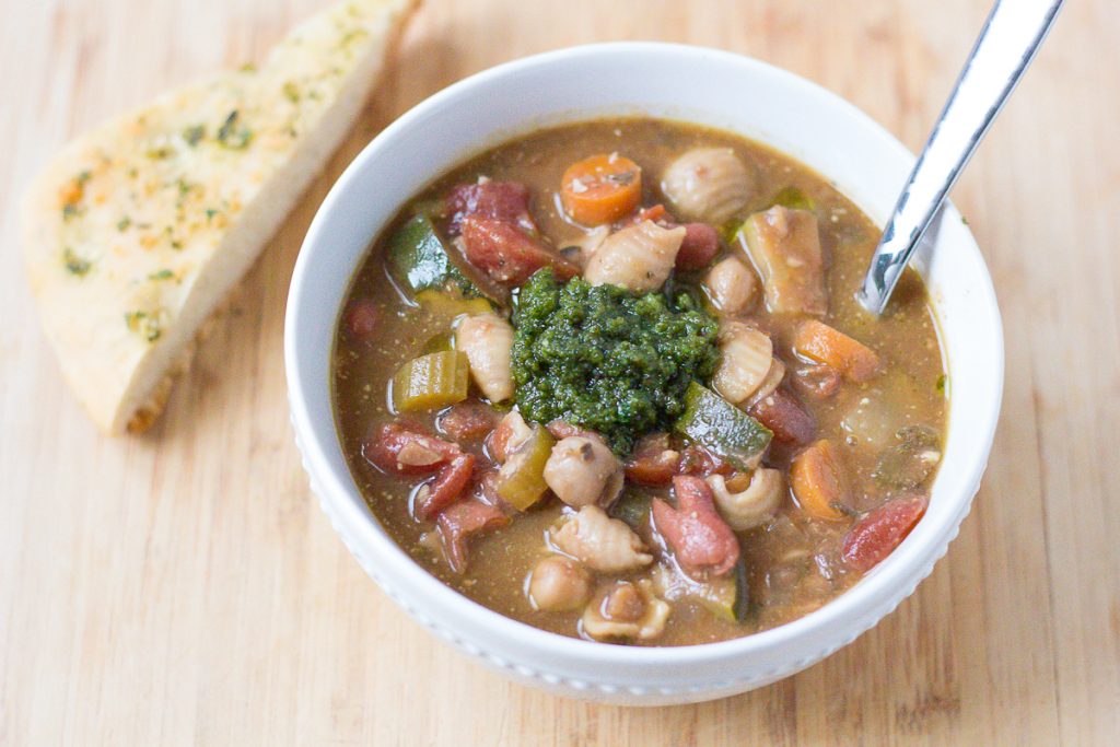 Slow Cooker Pesto Minestrone Soup - Lauren Sharifi Nutrition