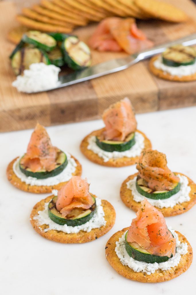 Smoked Salmon, Grilled Zucchini and Dill Goat Cheese Crackers